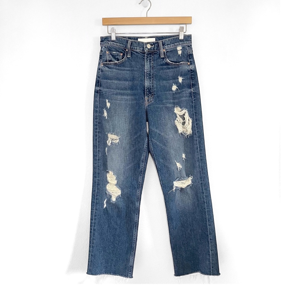 Mother Superior High Waisted Study Hover Distressed Jean Peaches and Screams 27